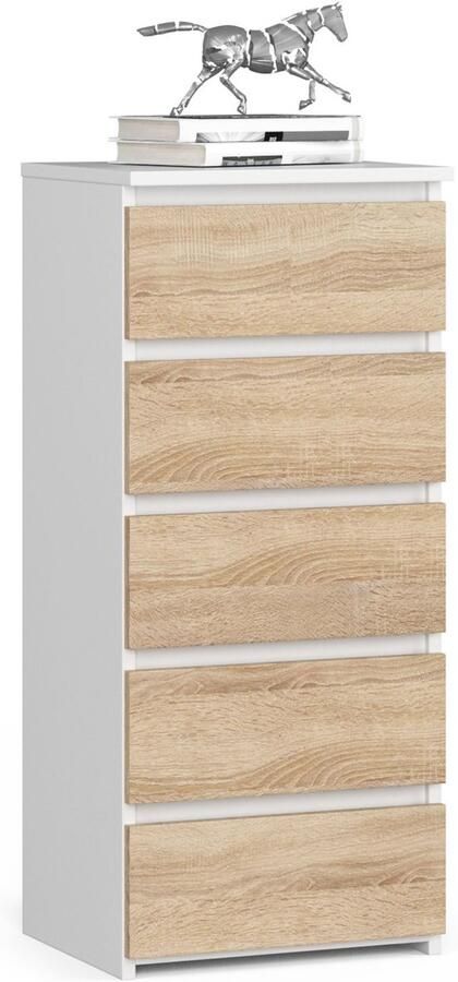 Akord Ladekast CL5 met 5 Lades Furniture Factory Wit – Sonoma Eik 40 x 92 x 35 cm