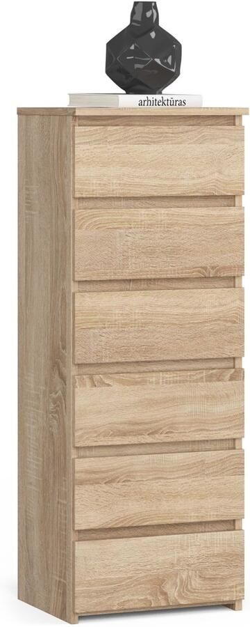 Akord Sonoma Eiken Ladenkast 6-Ladesysteem Stijlvolle Opbergoplossing voor Woonkamer of Slaapkamer Zelfmontage Matte Afwerking Compact Formaat 40x109x35 cm Ruim Design met Blokkeerbare Lades