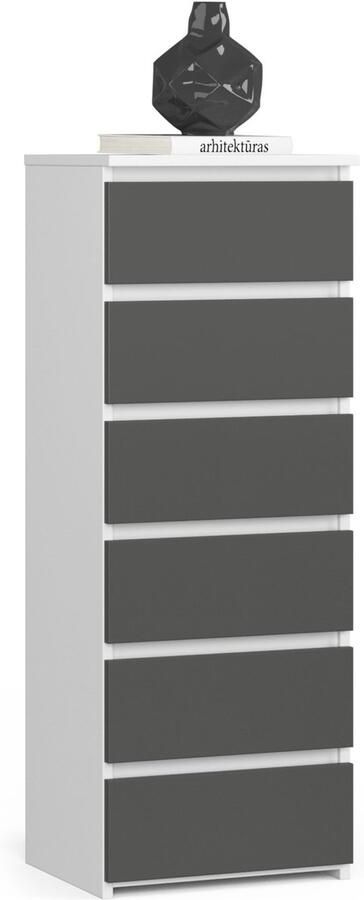 Akord Witte en Grafietgrijze Ladekast met 6 Lades Staand Design 109cm Hoog 40cm Breed Zelfmontage Meubel voor Moderne Interieurs