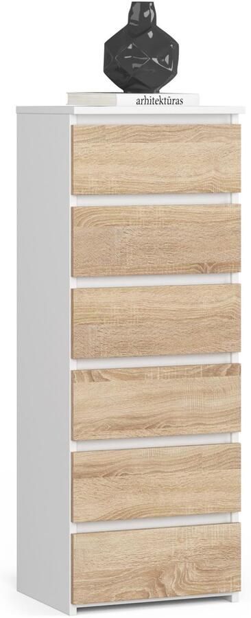 Akord Stijlvolle Witte Dubbelkleurige Dressoir Kommode met 6 Lades Sonoma Eiken Afwerking