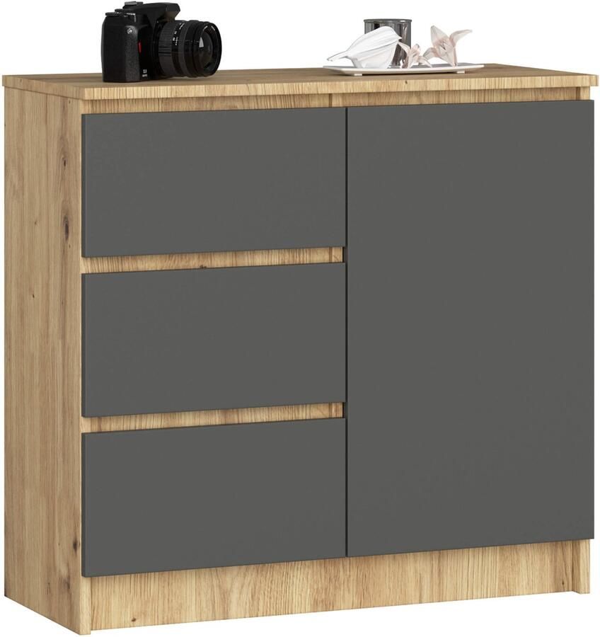 Akord Kast Jerry K80 1D 3L Draaideur Artisan Eik Grijs Mat Zelfmontage Moderne Opslagmeubel met Blokkeerschuifjes