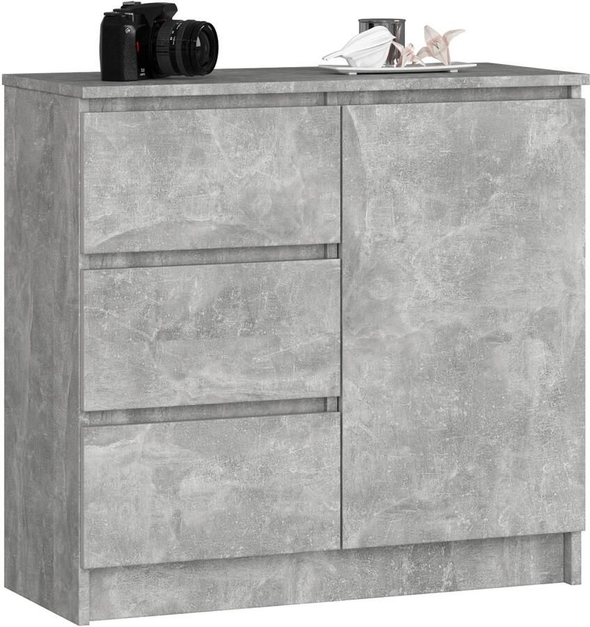 Akord Ladekast JERRY met 3 Lades en 2 Deuren Furniture Factory Beton Grijs 80 x 77 x 35 cm