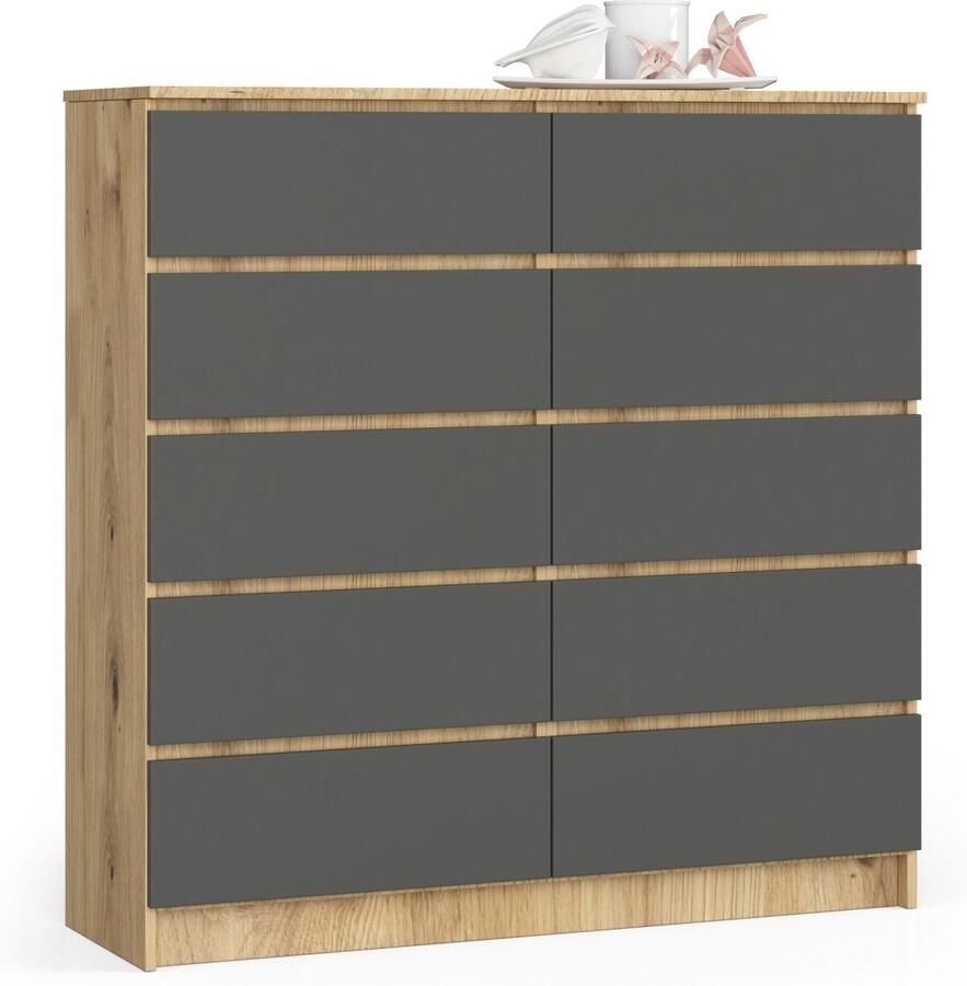 Akord Ladekast K120 met 10 Lades Furniture Factory Artisan Eik Grafietgrijs 120 x 121 x 40 cm