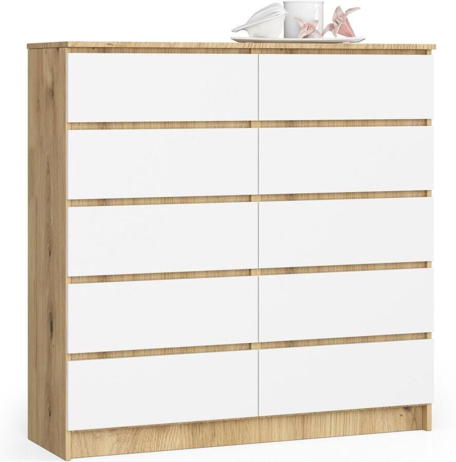 Akord Ladekast K120 met 10 Lades Furniture Factory Artisan Eik Wit 120 x 121 x 40 cm