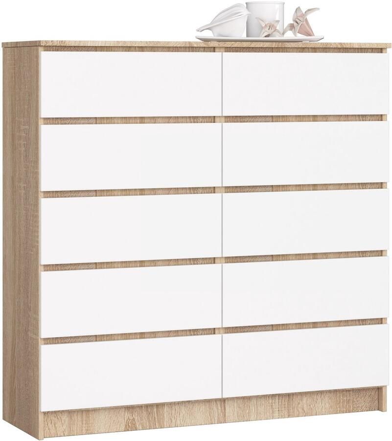 Akord Ladekast K120 met 10 Lades Furniture Factory Sonoma Eik Wit 120 x 121 x 40 cm