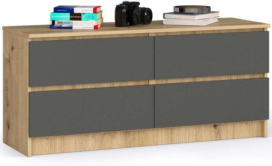 Akord Ladekast K120 met 4 Lades Furniture Factory Artisan Eik Grafietgrijs 120 x 55 x 40 cm