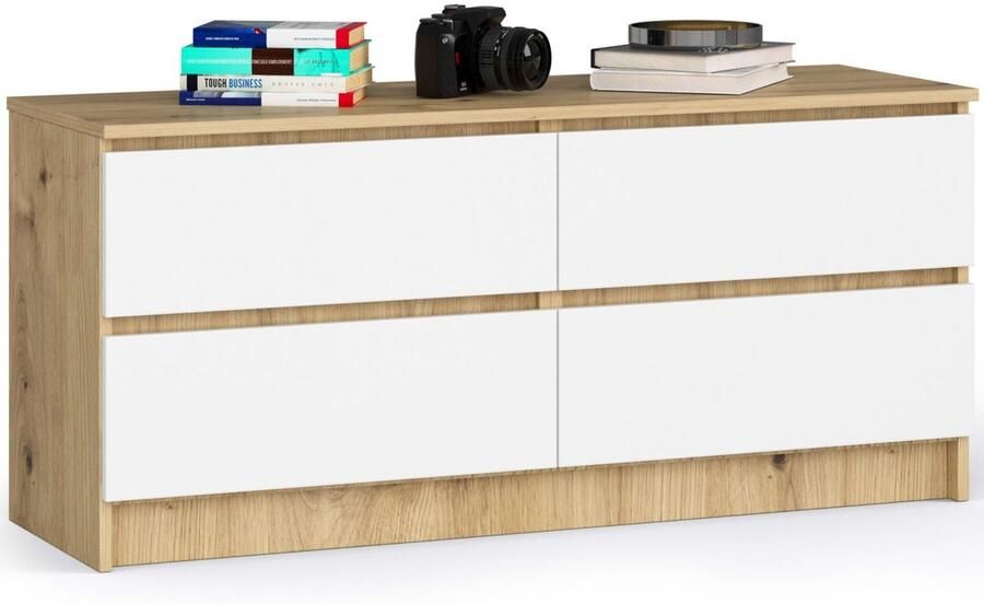 Akord Ladekast K120 met 4 Lades Furniture Factory Artisan Eik Wit 120 x 55 x 40 cm