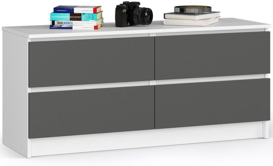 Akord Ladekast K120 met 4 Lades Furniture Factory Wit Grafietgrijs 120 x 55 x 40 cm