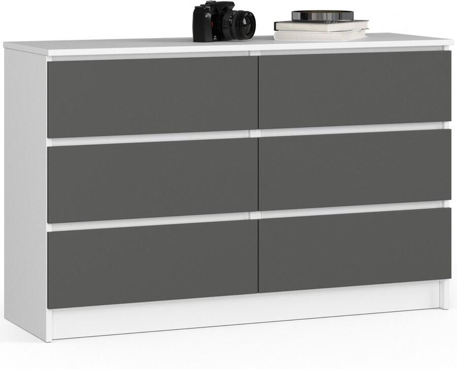 Akord Ladekast K120 met 6 Lades Furniture Factory Wit Grafietgrijs 120 x 77 x 40 cm
