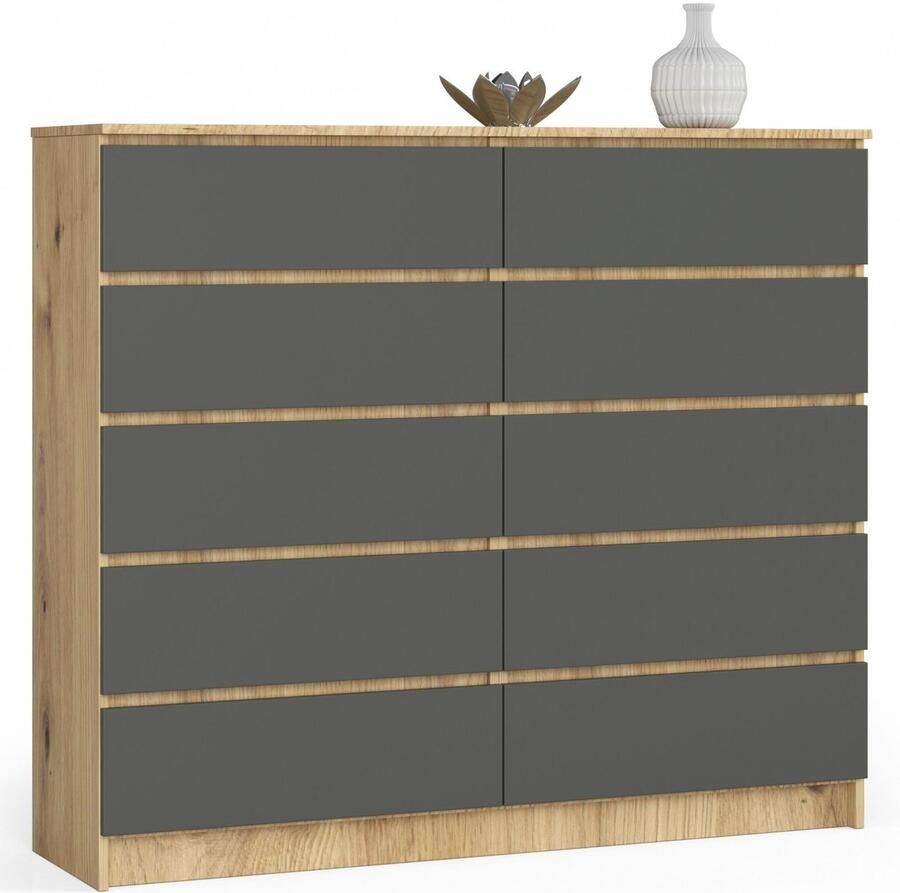 Akord Ladekast K140 met 10 Lades Furniture Factory Artisan Eik Grafietgrijs 138 x 121 x 40 cm
