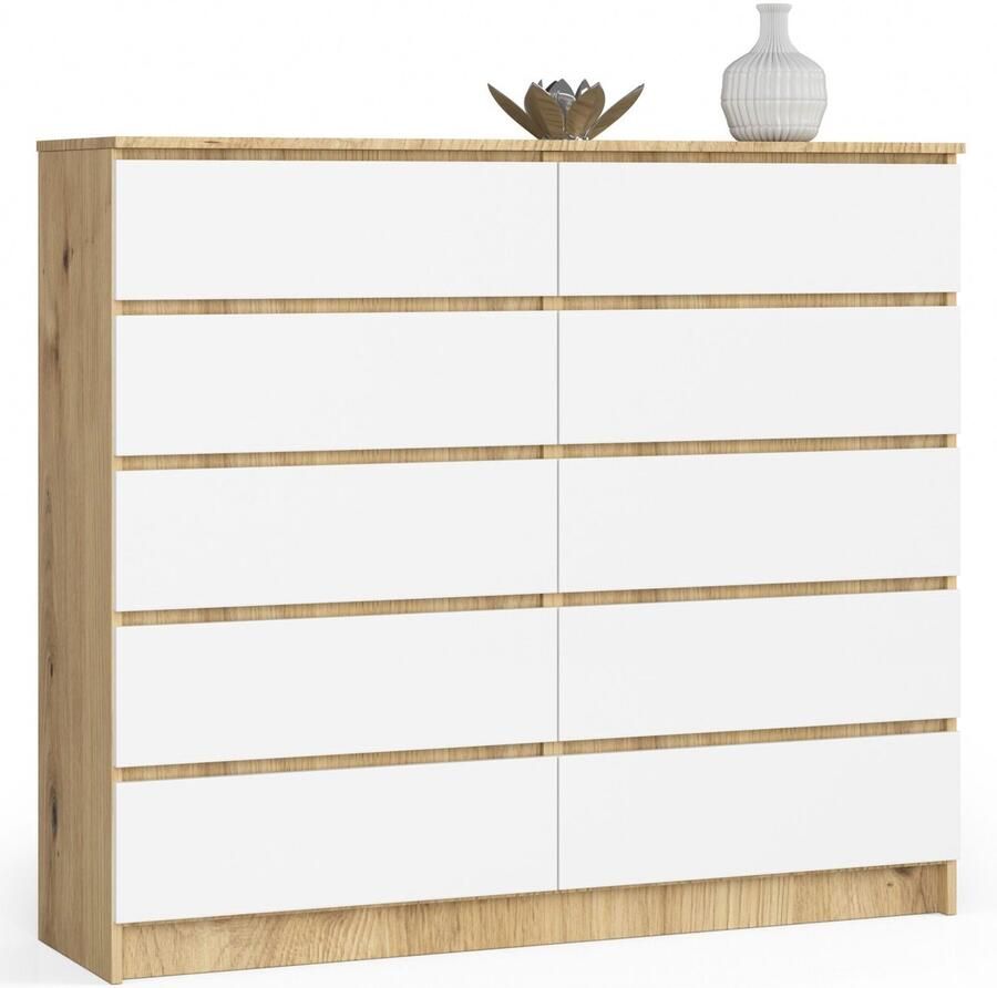 Akord Ladekast K140 met 10 Lades Furniture Factory Artisan Eik Wit 138 x 121 x 40 cm