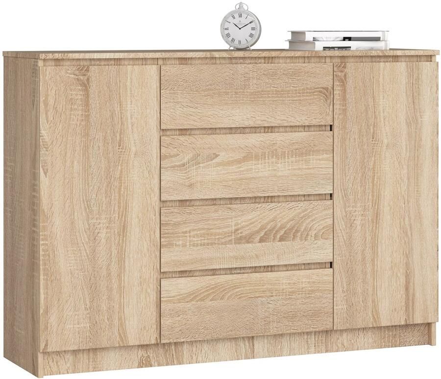 Akord Ladekast K140 met 4 Lades en 2 Deuren Furniture Factory Sonoma Eik 138 x 99 x 40 cm