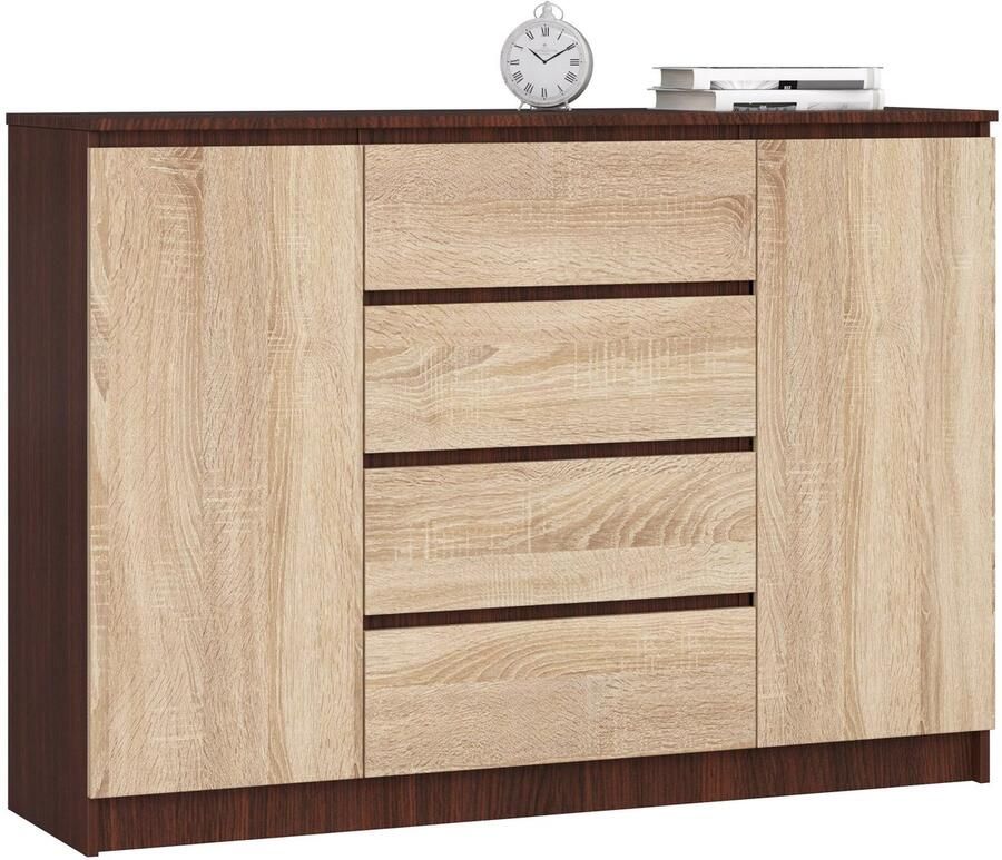 Akord Ladekast K140 met 4 Lades en 2 Deuren Furniture Factory Venge Sonoma Eik 138 x 99 x 40 cm