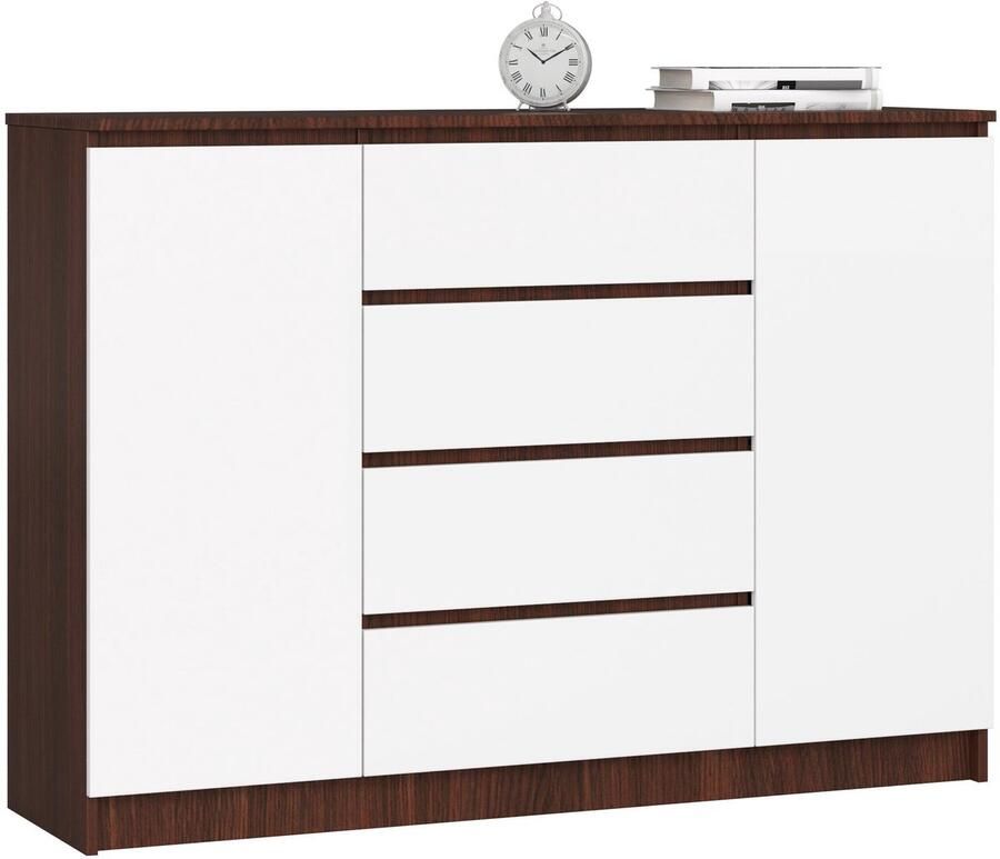 Akord Ladekast K140 met 4 Lades en 2 Deuren Furniture Factory Venge Wit 138 x 99 x 40 cm