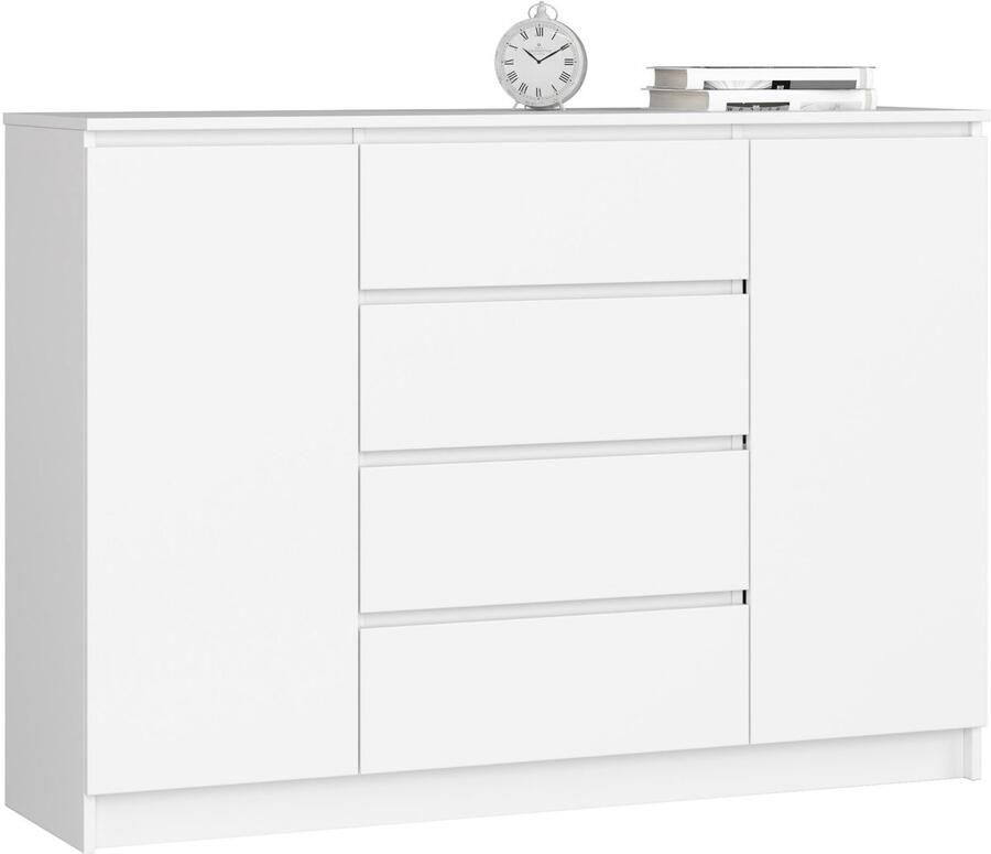 Akord Ladekast K140 met 4 Lades en 2 Deuren Furniture Factory Wit 138 x 99 x 40 cm