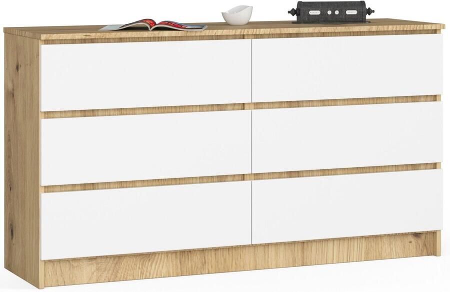 Akord Ladekast K140 met 6 Lades Furniture Factory Artisan Eik Wit 138 x 77 x 40 cm