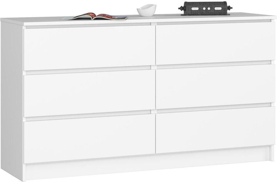 Akord Ladekast K140 met 6 Lades Furniture Factory Wit 138 x 77 x 40 cm