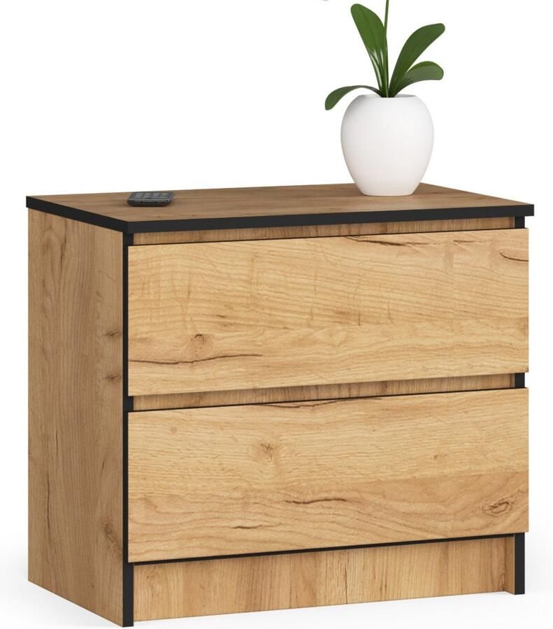 Akord Staande Kommode 60x55x40cm Eiken Craft 2 Lades Mat Afwerking Zelfmontage ABS-rand Behuizing