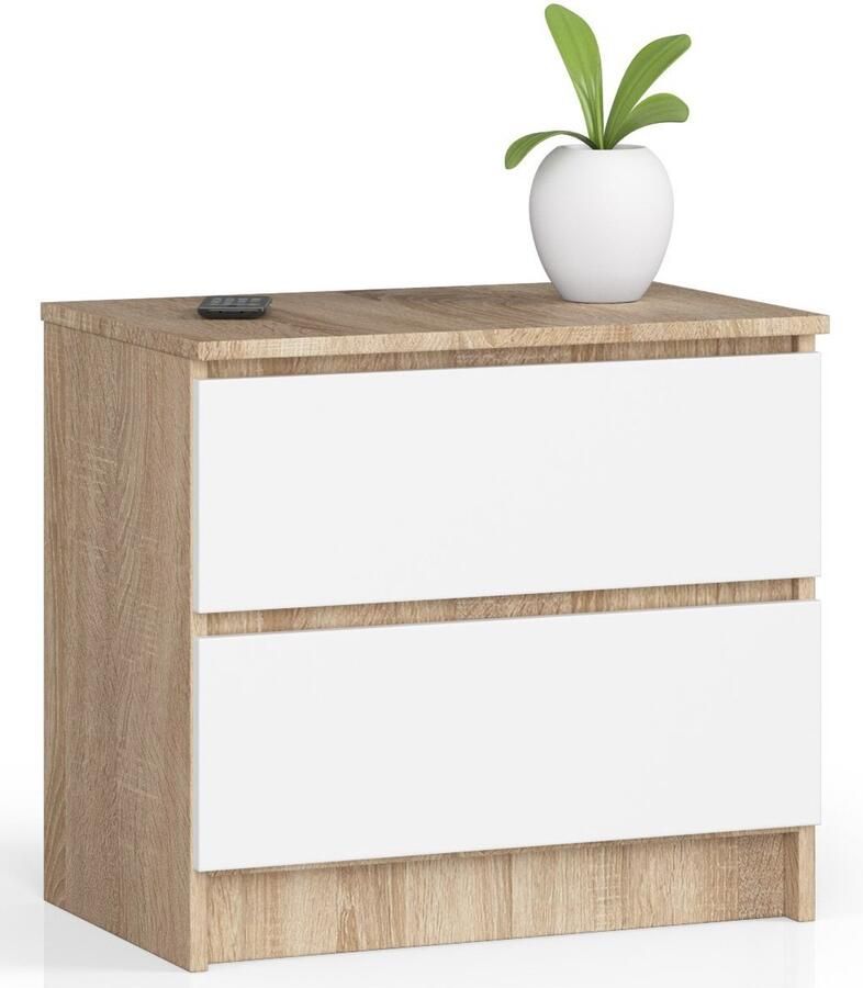 Akord Staande Kledingkast 60cm 2 Laden Mat Wit & Sonoma Eiken Zelfmontage Meubel