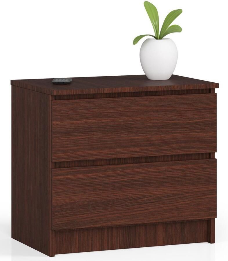 Akord Wenge Nachtkastje K60 met 2 Laden Modern Mat Design 60x55x40cm Zelfmontage Chic Slaapkamermeubel