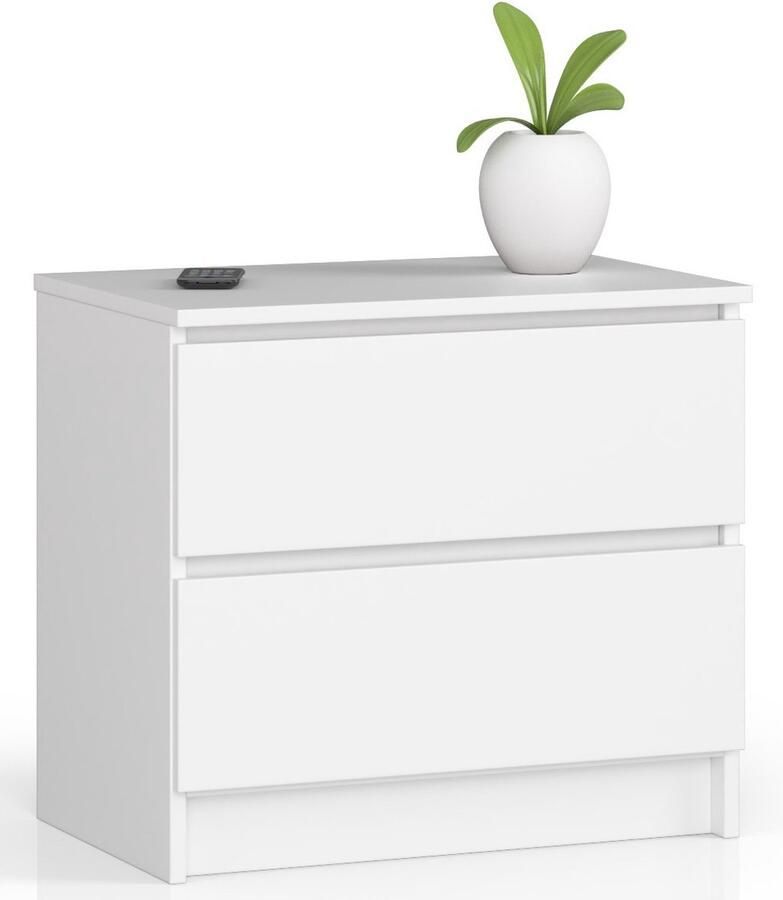 Akord Stijlvolle Witte Nachtkast K60 met 2 Laden Eenvoudige Montage 60x55x40 cm Mat Afwerking