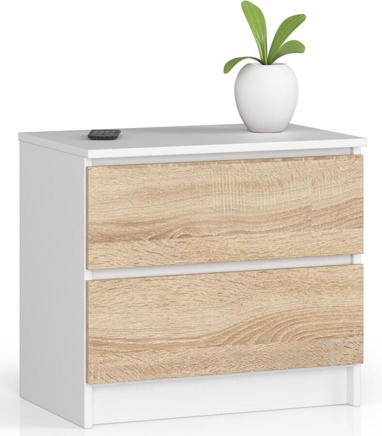 Akord Moderne Ladeblok K60 met 2 Lades Mat Wit & Dąb Sonoma Afwerking Zelfmontage 60x55x40 cm