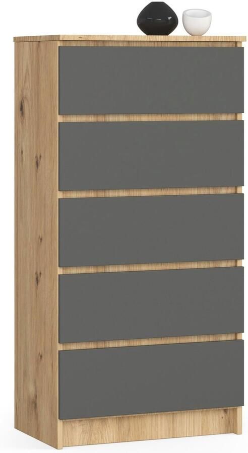 Akord Ladekast K60 met 5 Lades Furniture Factory Artisan Eik Grafietgrijs 60 x 121 x 40 cm