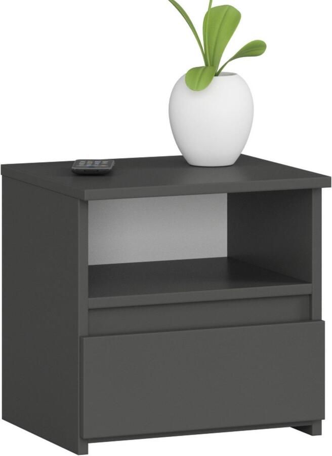 Akord Grafietgrijs Nachtkastje met Lade en Plank – Modern Design 40x40x35 cm Ladeblokkering Eenvoudige Montage