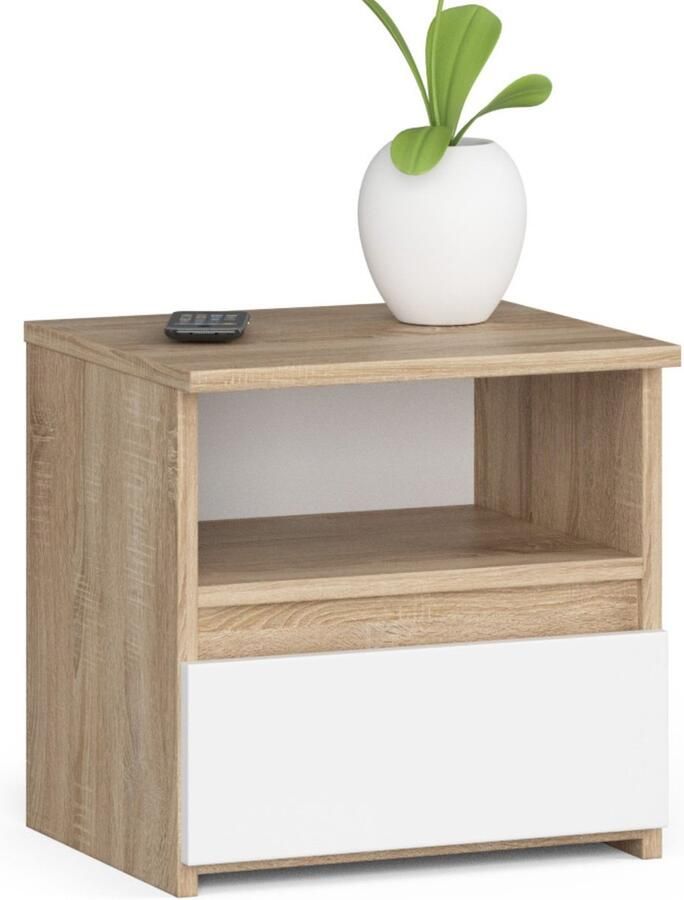 Akord Elegant Nachtkastje Sonoma Eiken & Mat Wit 1 Lade 1 Plank Zelfmontage Stijlvol Meubel 40x40x35