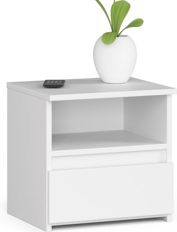 Akord Moderne Witte Nachtkast Met Lade Mat Ontwerp Functionele Opbergruimte 40x40x35cm