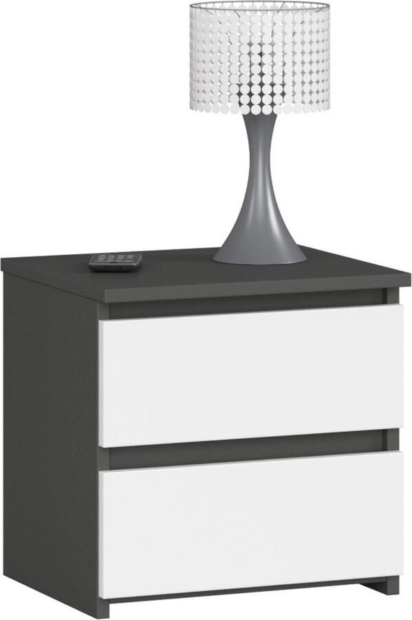 Akord Stijlvolle Grafiet Grijze en Witte Commode 2 Laden Compact Zelfmontage Praktische Opbergruimte