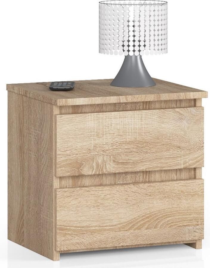 Akord Sonoma Eiken Nachtkastje met 2 Lades 40x40x35 cm Mat Afwerking Zelfmontage