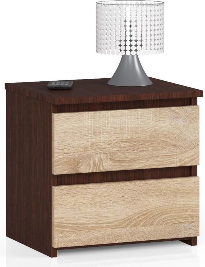 Akord Stijlvolle Nachtkastje met 2 Laden Wenge en Dub Sonoma Compact en Modern Design 40x40x35 cm