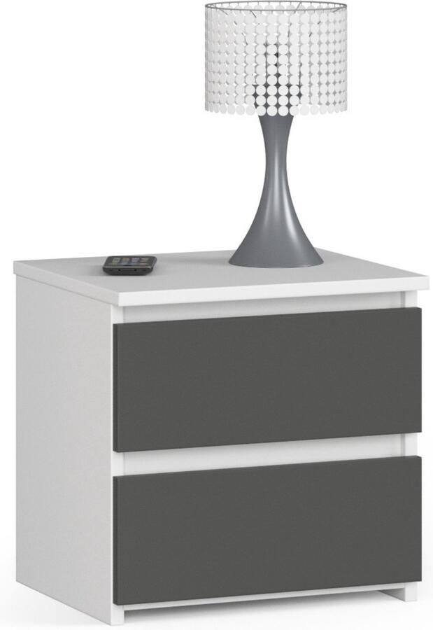 Akord Moderne Ladekast 2 Laden 40x40x35 cm Wit Grijs Mat Stijlvol & Zelfmontage Compact Opbergmeubel