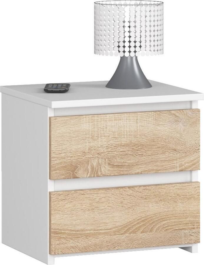 Akord Nachtkastje CL2 met 2 Lades Furniture Factory Wit – Sonoma Eik 40 x 40 x 35 cm