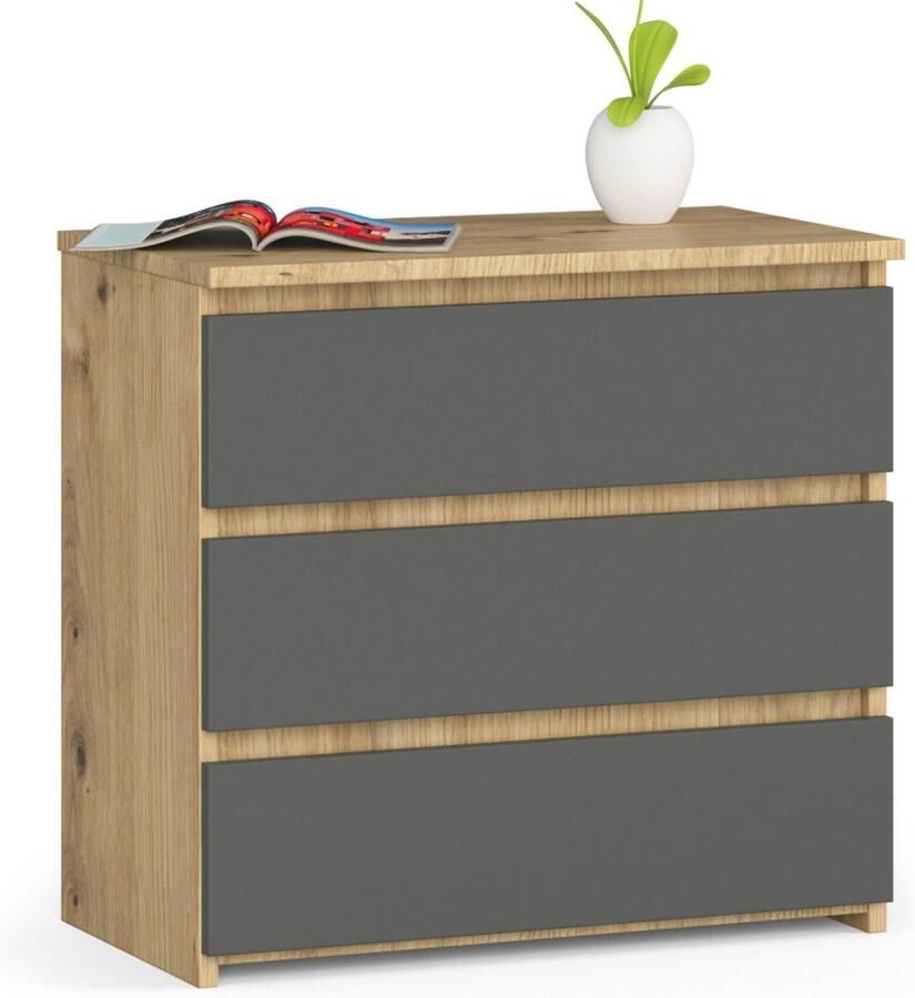 Akord Nachtkastje CL3 met 3 Lades Furniture Factory Artisan Eik Grafietgrijs 60 x 57 x 35 cm