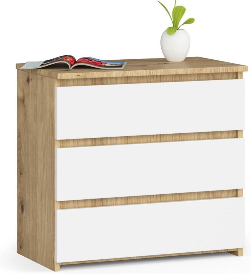 Akord Eikenhouten Bureau met 3 Laden Artisan Eik Wit 60x57x35 cm Zelfmontage ABS-Rand Moderne Stijl