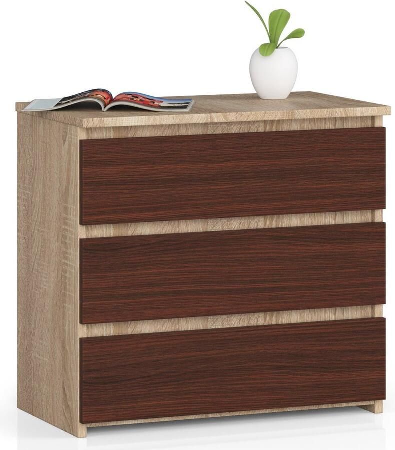 Akord Nachtkastje CL3 met 3 Lades Furniture Factory Sonoma Eik Venge 60 x 57 x 35 cm