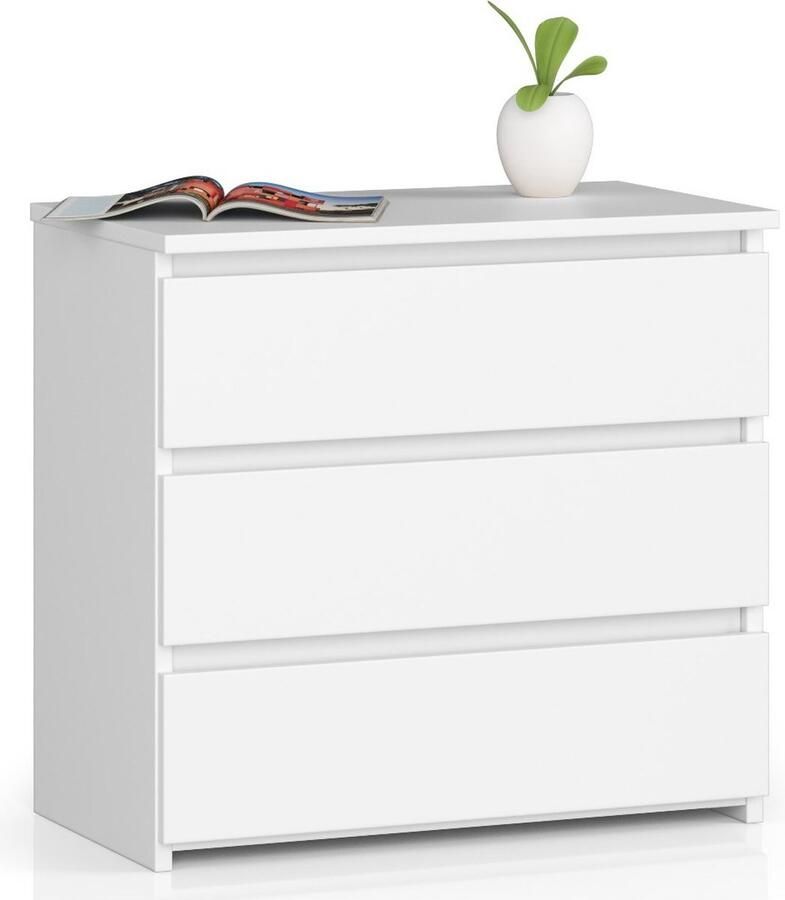 Akord Wit Nachtkastje met 3 Lades 60 cm Breed Matte Afwerking Zelfmontage