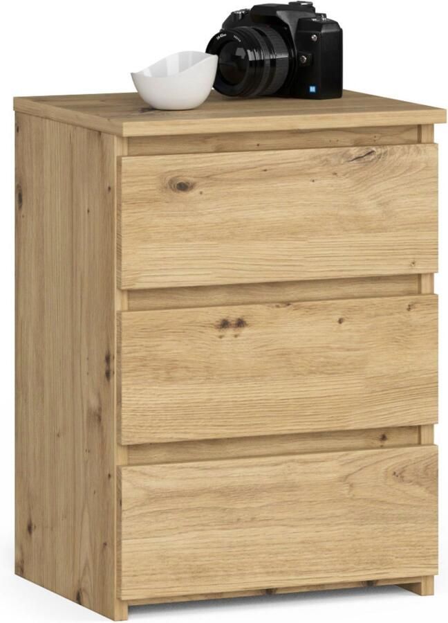 Akord Elegant Eiken Nachtkastje met 3 Lades Zelfmontage Stijlvolle Houtlook 40x57x35cm