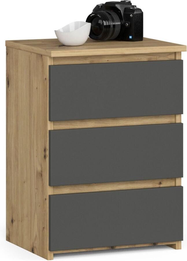 Akord Dressoir Artisan Eik & Grijs met 3 Lades Mat Afwerking 40x57x35 cm Zelfmontage Elegant Design