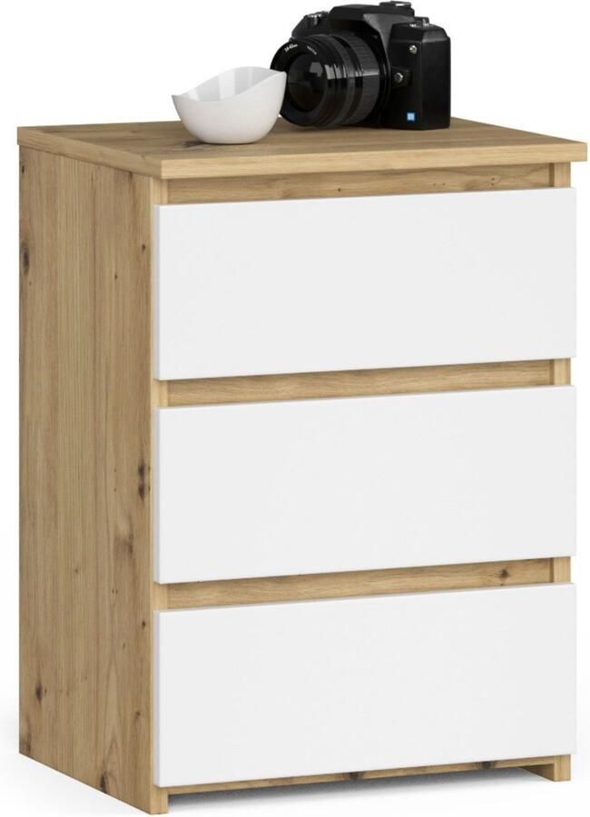 Akord Nachtkastje CL3 40 met 3 Lades Furniture Factory Artisan Eik Wit 40 x 57 x 35 cm