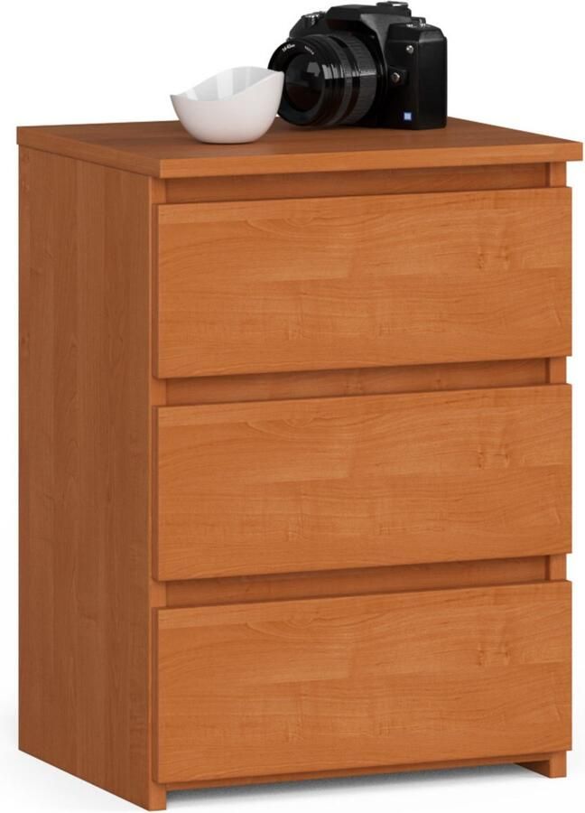 Akord Olijfhouten Ladenkast 40 cm Drie Lades Matte Afwerking Ladevergrendeling Compact Design