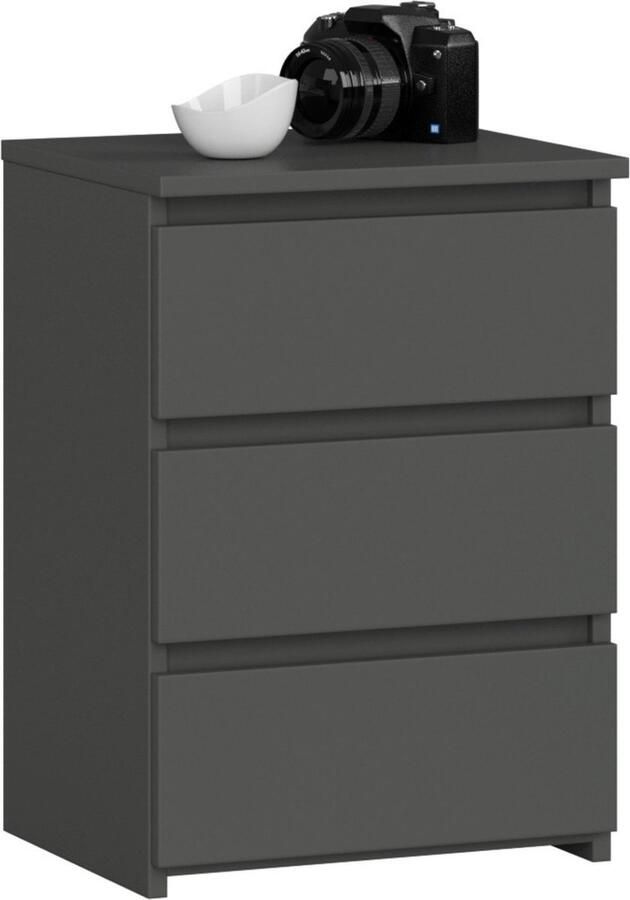Akord Grafietgrijs Nachtkastje met 3 Lades 40cm Breed Stijlvolle en Functionele Opbergoplossing voor Slaapkamer