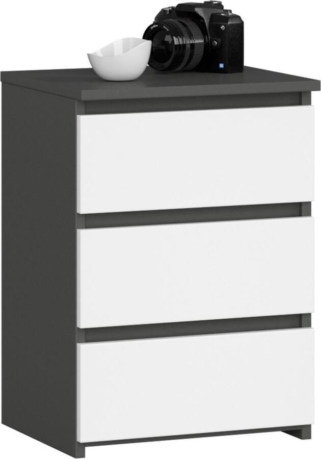 Akord Moderne Grafietgrijze en Witte Ladenkast 3 Laden ABS Afwerking Zelfmontage 40x57x35 cm
