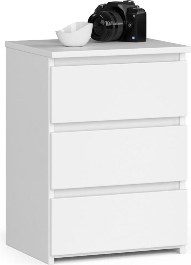 Akord Witte Ladekast met 3 Lades 40cm Breed Mat Afwerking ABS Randen Zelfmontage Ladeblokkering