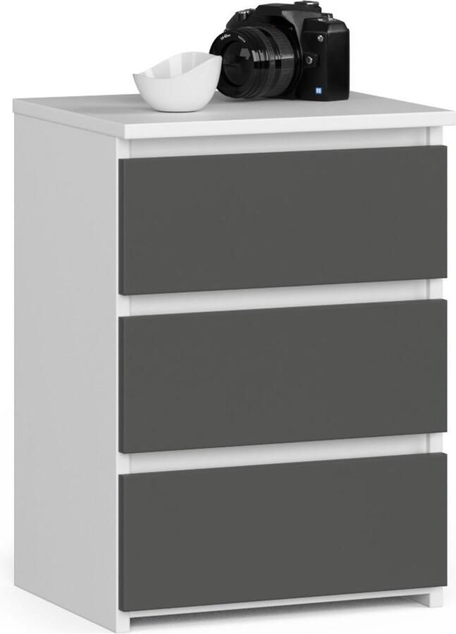 Akord Witte en Grafiet Grijze Ladekast met 3 Lades – Stijlvolle Slaapkamerkast Zelfmontage 40x57x35 cm