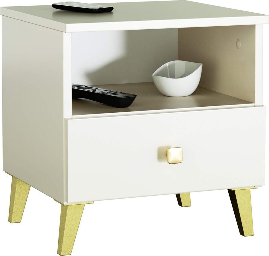 Akord Nachtkastje MOBI Kasjmier met 1 Lade Furniture Factory Kasjmierkleur met Gouden Handvatten 40 x 43 x 37 cm