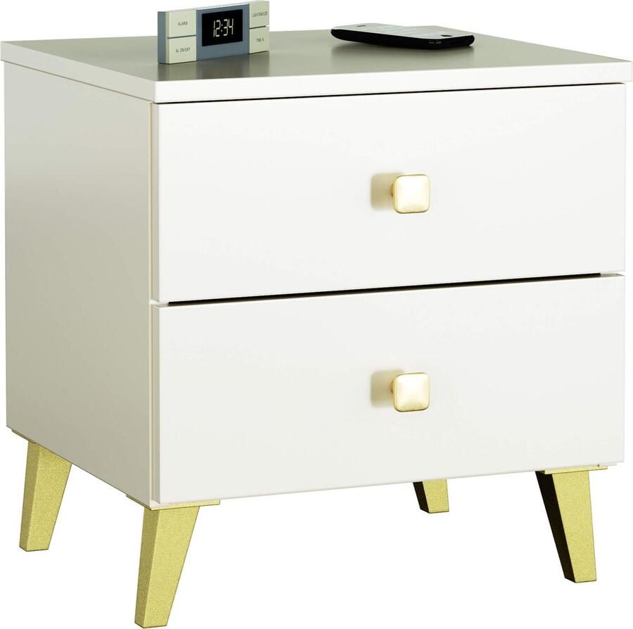 Akord Nachtkastje MOBI Kasjmier met 2 Lades Furniture Factory Kasjmierkleur met Gouden Handvatten 40 x 43 x 37 cm