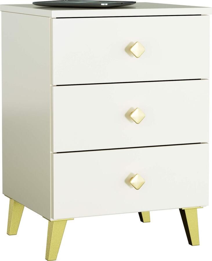 Akord Nachtkastje MOBI Kasjmier met 3 Lades Furniture Factory Kasjmierkleur met Gouden Handvatten 40 x 58 x 37 cm